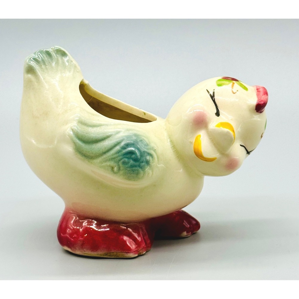 Happy Bird Chick Planter Pottery Vintage Ceramic Duck Succulent Pot